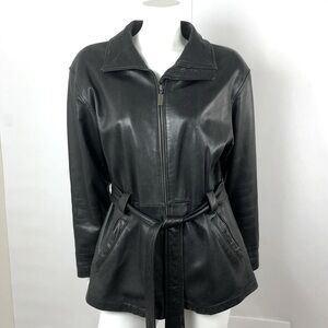 Kenneth Cole Reaction Leather Coat in Black Soft Leather with Belt feminine Sz M